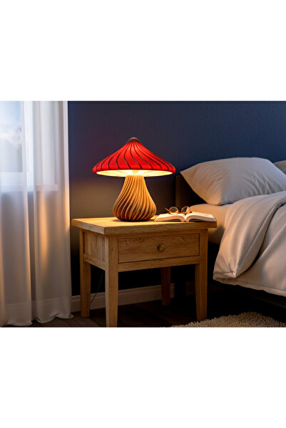 Sincara Home Mantar Abajur 🍄Kırmızı Şapka / Bej Gövde