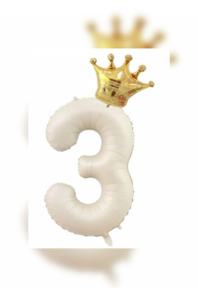 ALYA PARTİ 3 Yaş Krem Taçlı Rakam Folyo Balon Taç ve Rakam Folyo