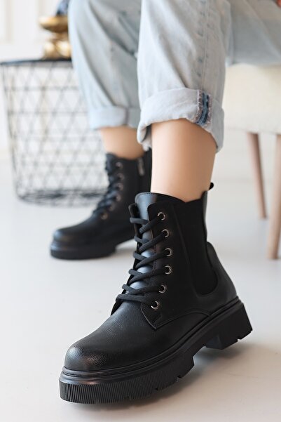 FRESCO SCARFS Daum Black Skin Lace up Boots