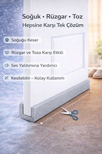 trends's choice 2 Adet Kapı Altı Rüzgâr, Soğuk ve Toz Önleyici Yalıtım Süngeri - Gri