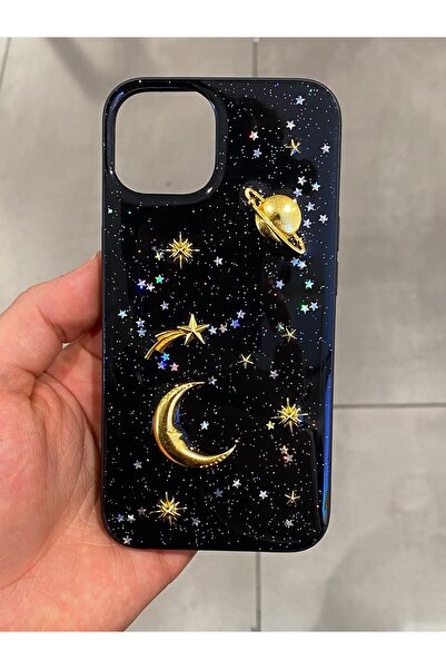 Mee.co iPhone 15 Compatible Glitter Epoxy Case with Camera Stone Detail Glitt...