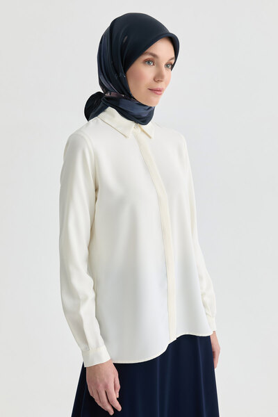 Tuğba Basic Gizli Patlı Gömlek - Ekru