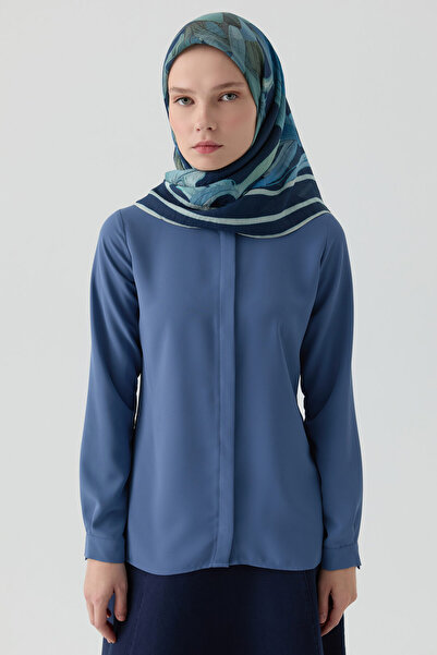 Tuğba Basic Gizli Patlı Gömlek - İndigo