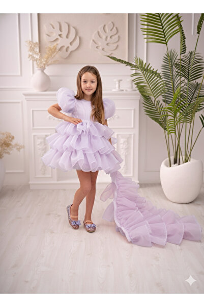 Asel Kids Rochie de ocazie specială din organza cu coadă detașabilă pentru fe...