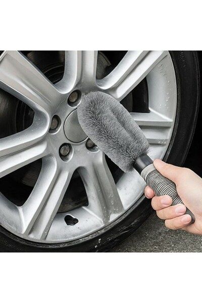 Go İthalat Gri Oto Jant Temizleme Fırçası – Ergonomik Saplı, Lastik ve Jant D...