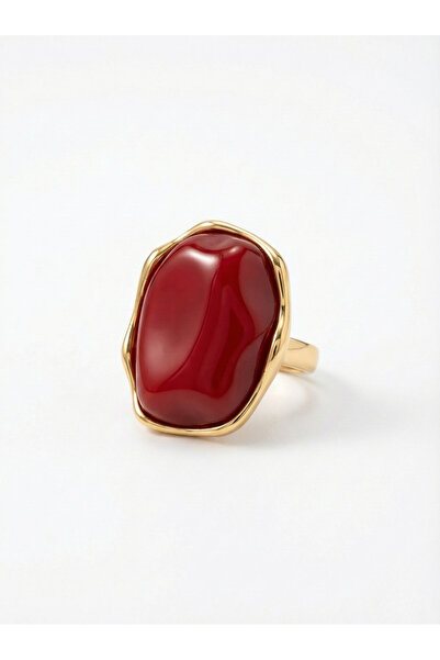 Snartun Natural Stone Look Burgundy Color Gold Adjustable Steel Women's Ring ...