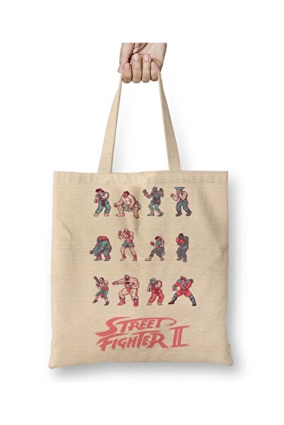 Toyaso Street Fighter 03 White Tote Bag Long Handle Shopping Bag Beach Bag