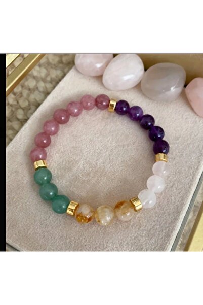 best bioenerji taş terapi Pink Quartz Amethyst Mixed Natural Stone Love Bracelet
