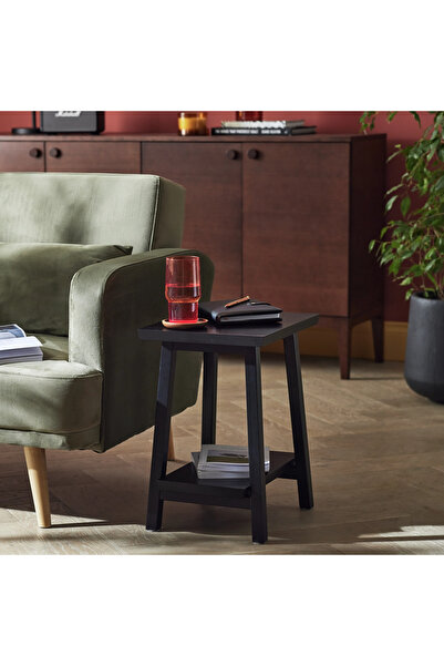 Poyraz Furniture Accessory Yan Sehpa, Siyah, Ahşap, Ağaç, Şık Modern