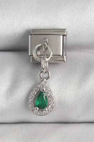 CT STONES 316L Steel Silver Color Hanging Green Zircon Stone Drop Model Nomin...