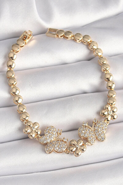 lowell home Brass Gold Color Zircon Stone Butterfly Figure Flower Chain Model...