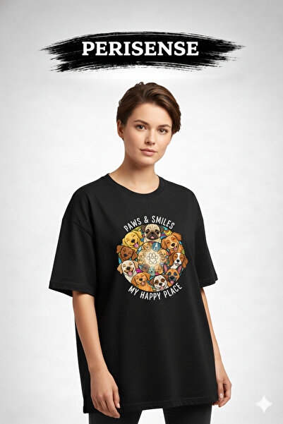 PERISENSE Unisex Dog Lover Printed Premium Combed Cotton Oversized T-Shirt