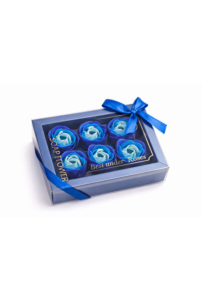 OEM Gift box with 6 foam roses 14.5x10x5.5 cm blue, spring gift