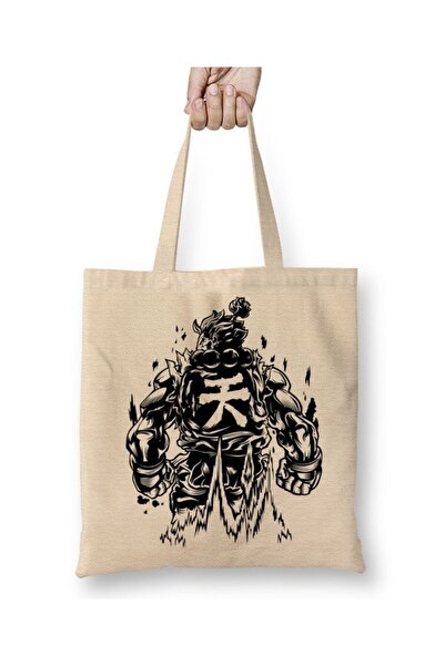 Toyaso Street Fighter Akuma White Cloth Bag Long Handle Shopping Bag Beach Bag