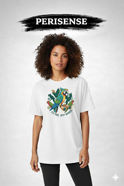 YRN COLLECTION تي شيرت للجنسين من Birds مطبوع Premium من القطن الممشط قصة فضفاضة