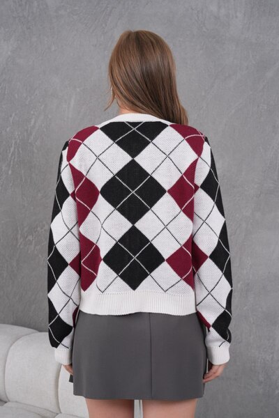 venezia giyim Women's Knitwear Cardigan Jacket - Crew Neck Diamond Pattern Button Closure // V8581