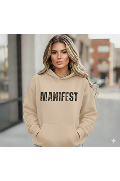 ALİ.COM Unisex Manifest Printed Hooded Oversized 3 Thread Fleece-Lined Casual...