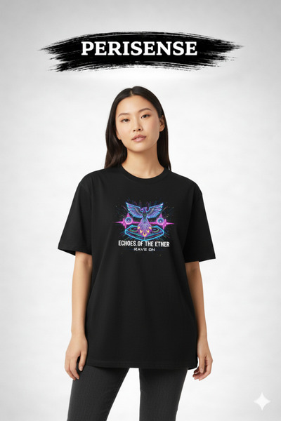 PERISENSE Tricou oversize unisex din bumbac pieptănat premium, imprimat cu EDM