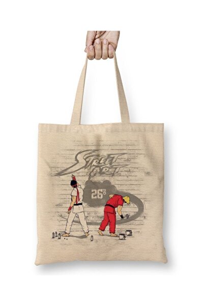 Toyaso Street Fighter 2 Λευκή υφασμάτινη τσάντα με μακριά λαβή Τσάντα αγορών ...