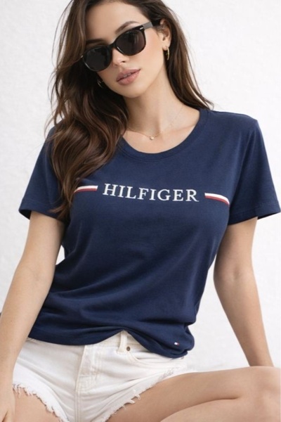 Tommy Hilfiger Organic Cotton Embroidered Rundhals-T-Shirt Mit