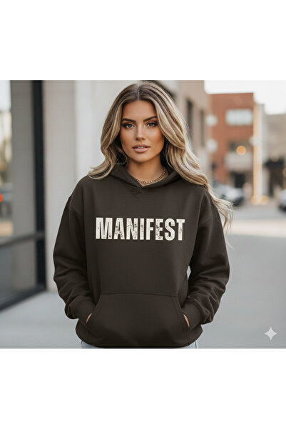 ALİ.COM Unisex Manifest Printed Hooded Oversized 3 Thread Fleece-Lined Casual...