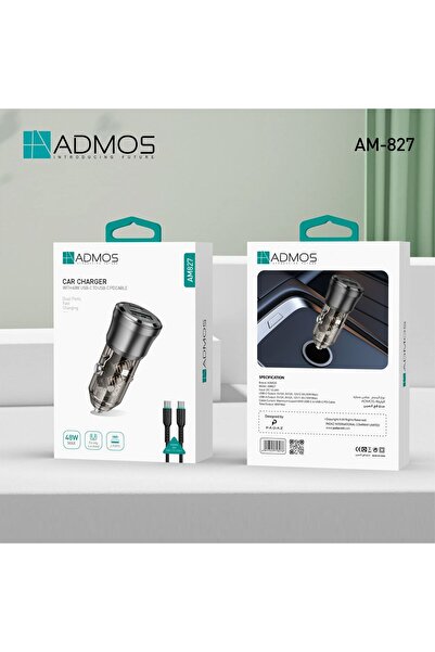 ADMOS Car Charger with 60W USB-C to USB-C PD Cable
