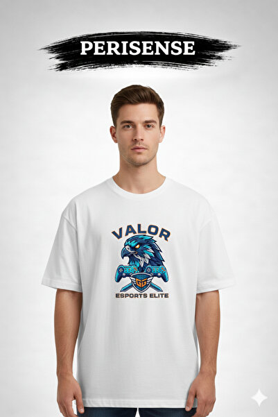 PERISENSE تي شيرت للجنسين Esports مطبوع Premium من القطن الممشط قصة فضفاضة