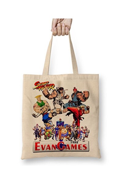 Toyaso Street Fighter Evan Games 1988 White Tote Bag Long Handle Shopping Bag...
