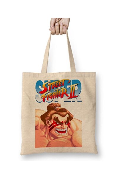 Toyaso Street Fighter 2 Guile White Tote Bag Long Handle Shopping Bag Beach Bag