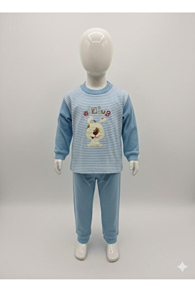 PİRİNÇ BEBE Pamuklu Mavi Erkek Bebek Alt Üst 2'li Pijama Takımı