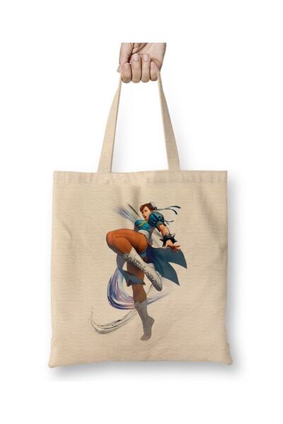Toyaso Street Fighter Chunli Λευκή υφασμάτινη τσάντα με μακριά λαβή Τσάντα αγ...