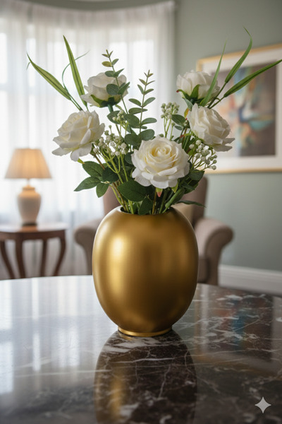 Velorahomee Dekoratif Gold Yuvarlak Vazo - Yapay Çiçekli Dekoratif Salon Akse...