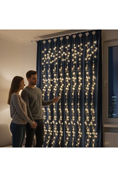 Go İthalat Saçaklı 3*3 Metre Yıldız Boncuklu Dekor Led USB Ev, Oda ve Organiz...