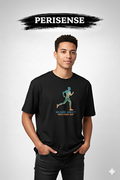 PERISENSE تي شيرت للجنسين للجري مطبوع من القطن الممشط الفاخر قصة فضفاضة