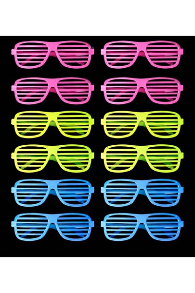 Go İthalat Retro Neon Fluorescent Shutter Glasses 12 Pieces - 80S 90S Party S...