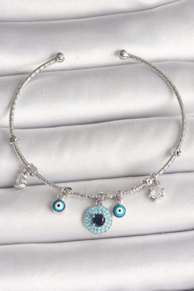esplendor Brass Silver Color Dangle Zircon Stone Evil Eye Bead Figure Charm W...
