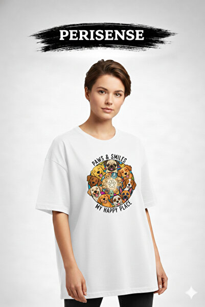 PERISENSE Unisex Dog Lover Printed Premium Combed Cotton Oversized T-Shirt