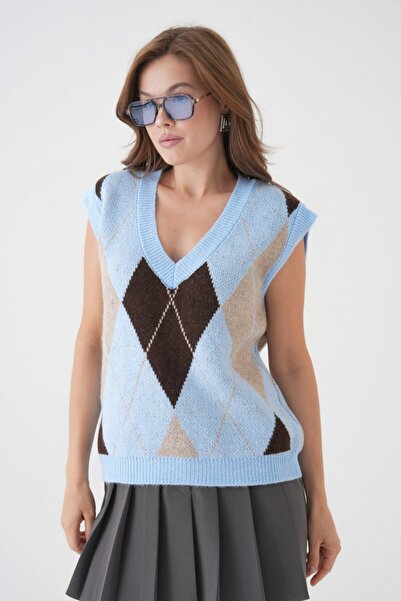 venezia giyim Women's V-Neck Patterned Soft Textured Knitwear Sweater // V8620