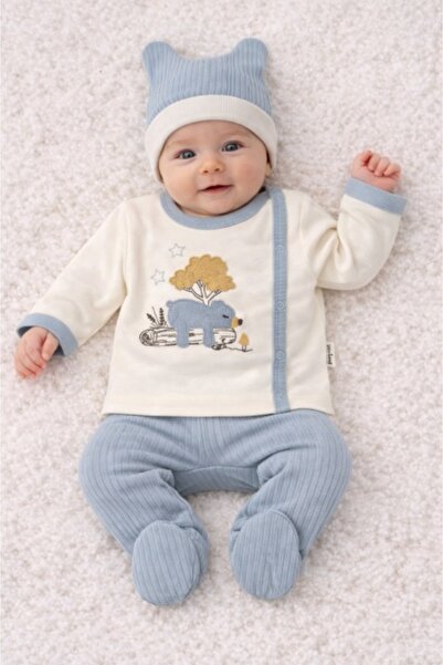 Pure Boutique Set 0-3 luni Bumbac 3 Piese, Bluza Petrecuta cu Nasturi, Pantal...