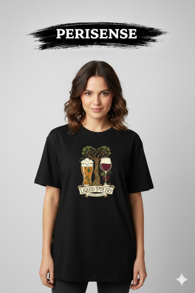 PERISENSE Unisex Beer/Wine Lover Printed Premium Combed Cotton Oversized T-Shirt