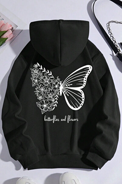 EFFRENATU Women's Hoodie Oversized Floral Butterfly Printed Sweatshirt