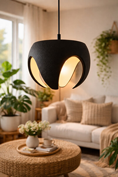 Sellor Siyah Modern Dekoratif Avize Organik Form Sıcak Işık Bohem & İskandina...