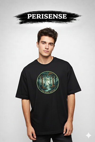 PERISENSE Unisex Forest Printed Premium Combed Cotton Oversized T-Shirt
