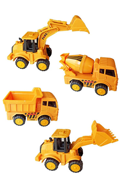 MİNGODAN Iş Makinaları Seti Dozer, Kepçe, Mikser Ve Kamyon, Sürtmeli 4'lü İnş...