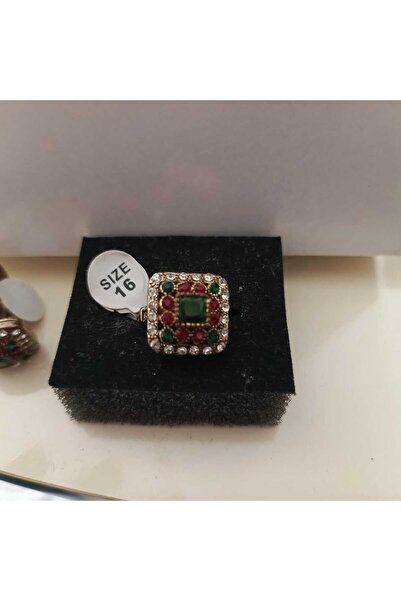 TR Osmanlı Motifli Vintage Zümrüt & Yakut Görünümlü Taşlı Ayarlanabilir Kadın...