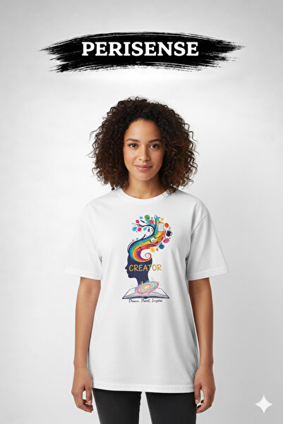 PERISENSE Unisex umetnik Štampano Premium Pamučni džersej Oversize kroj T-shirt