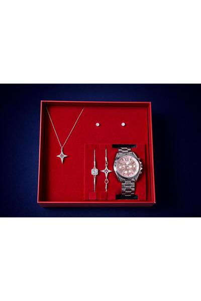 SEES AKSESUAR Lüks Kadın Saat & Takı Seti – Çelik Saat, Taşlı Kolye, Bileklik...
