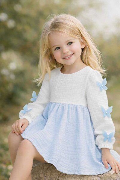 BEBEĞİME ÇORAP Φόρεμα μουσελίνας με πεταλούδες στα μανίκια για κορίτσια ελαφρύ