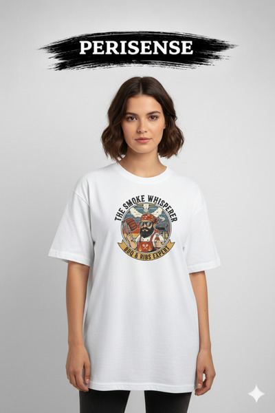 PERISENSE Tricou oversize unisex din bumbac pieptănat premium, cu imprimeu BB...