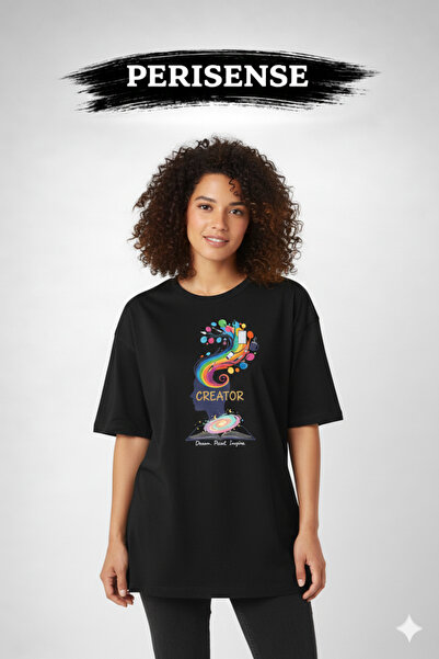 YRN COLLECTION Tricou oversize unisex din bumbac pieptănat premium, cu imprim...